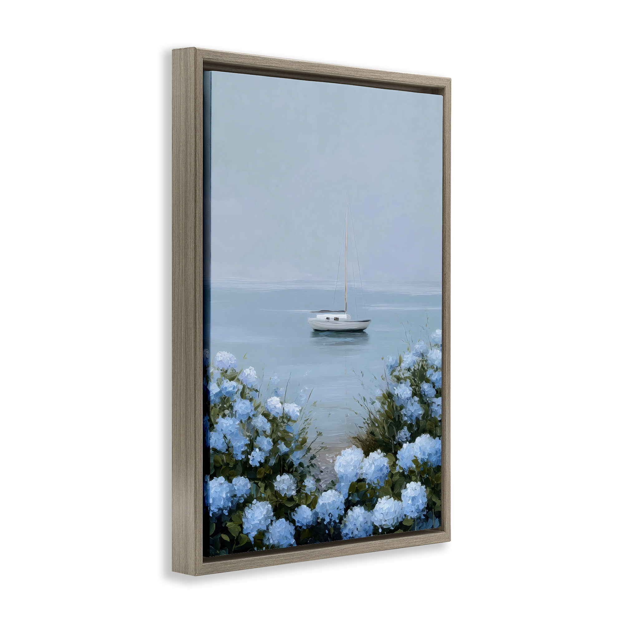 Stupell Industries Yacht in Floral Bay Brown Framed Floater Canvas Wall Art, design by Petal Prints Design