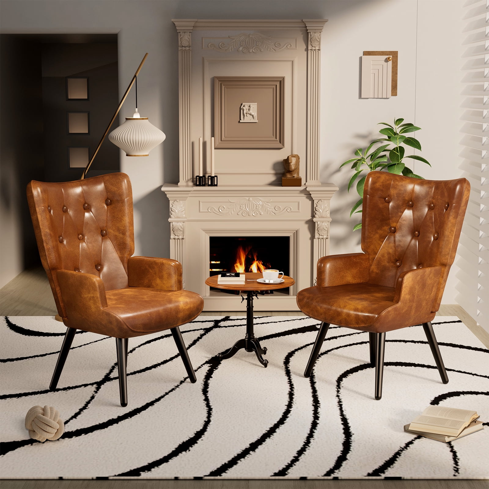 Arlopu Comfy Upholstered Armchair, PU Accent Chair, High Backrest