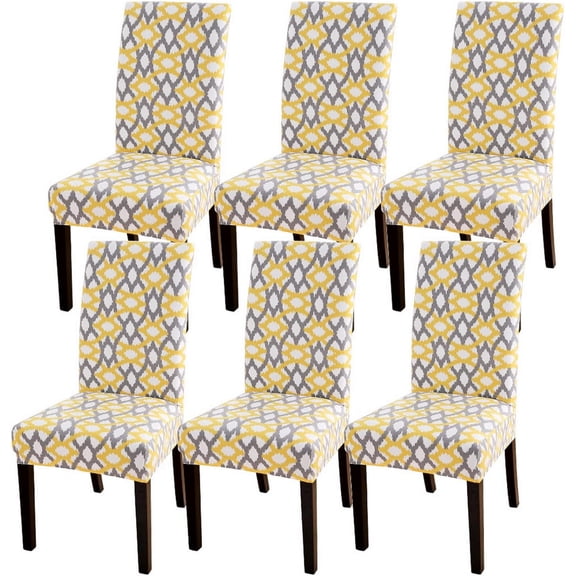 Dining Room Chair Covers Set of 6, Stretch Parsons Chair Slipcovers Super Fit Spandex Removable Washable Kitchen Chair Protector Cover for Dining Room, Hotel, Ceremony (Yellow Geometric)