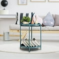 thumbnail image 2 of 2 Tier Round Side Table, Folding Metal End Tables Small Nightstand Accent Table with Two Removable Tray for Bedroom Living Room Bedside Small Spaces Blue Gray, 2 of 19