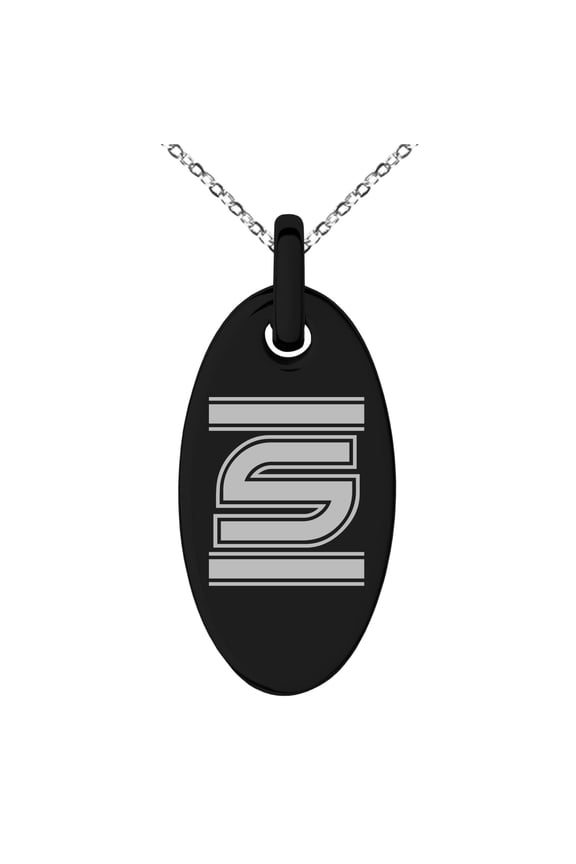 Stainless Steel Letter S Initial Empire Monogram Engraved Small Oval Charm Pendant Necklace
