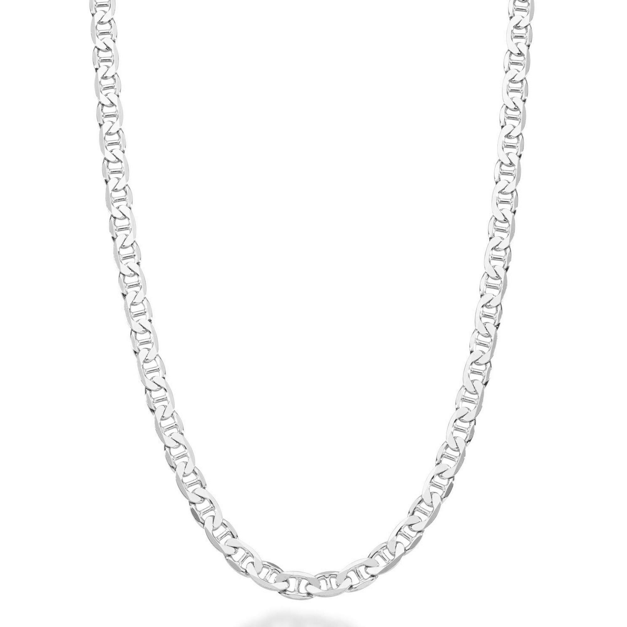 Miabella Italian Solid 925 Sterling Silver 4mm Diamond-Cut Solid Flat Mariner Link Chain Necklace for Women Men, Made in Italy (Length 18 Inches (women's average length))