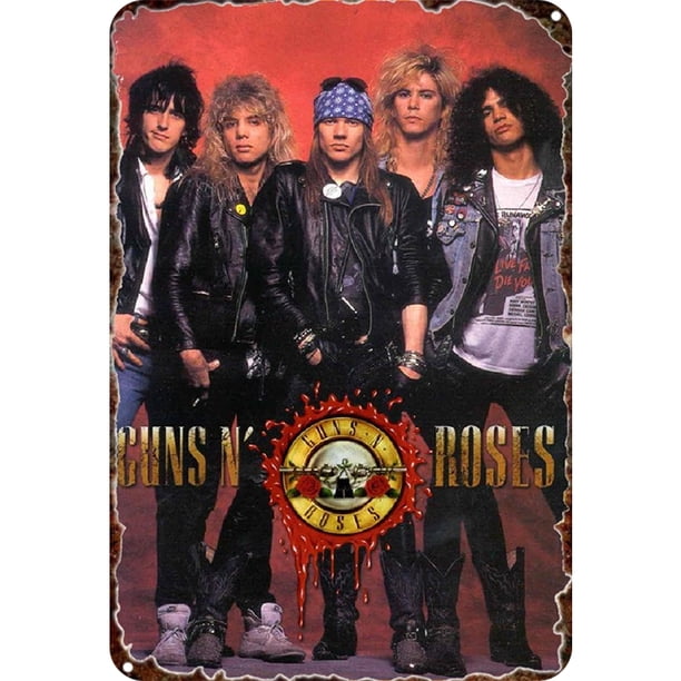 Placa Metal Vintage Guns N Roses Pintura Hierro Rectangular Pared 20x30cm