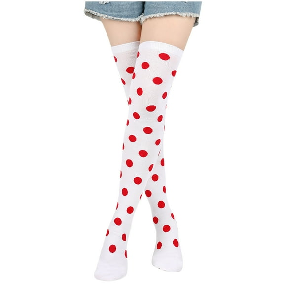 Blczomt 1 Pairs Women's Socks Over The Knee High Cotton Socks Thigh High Polka Dot Socks