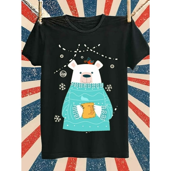 Polar Bear Snow T-Shirt Christmas t shirt t shirts men's 180G 100% Cotton black Fashionable summer T-shirt, machine washable, fun and playful, cool T-shirt, funny T-shirt Perfect for exercise humor