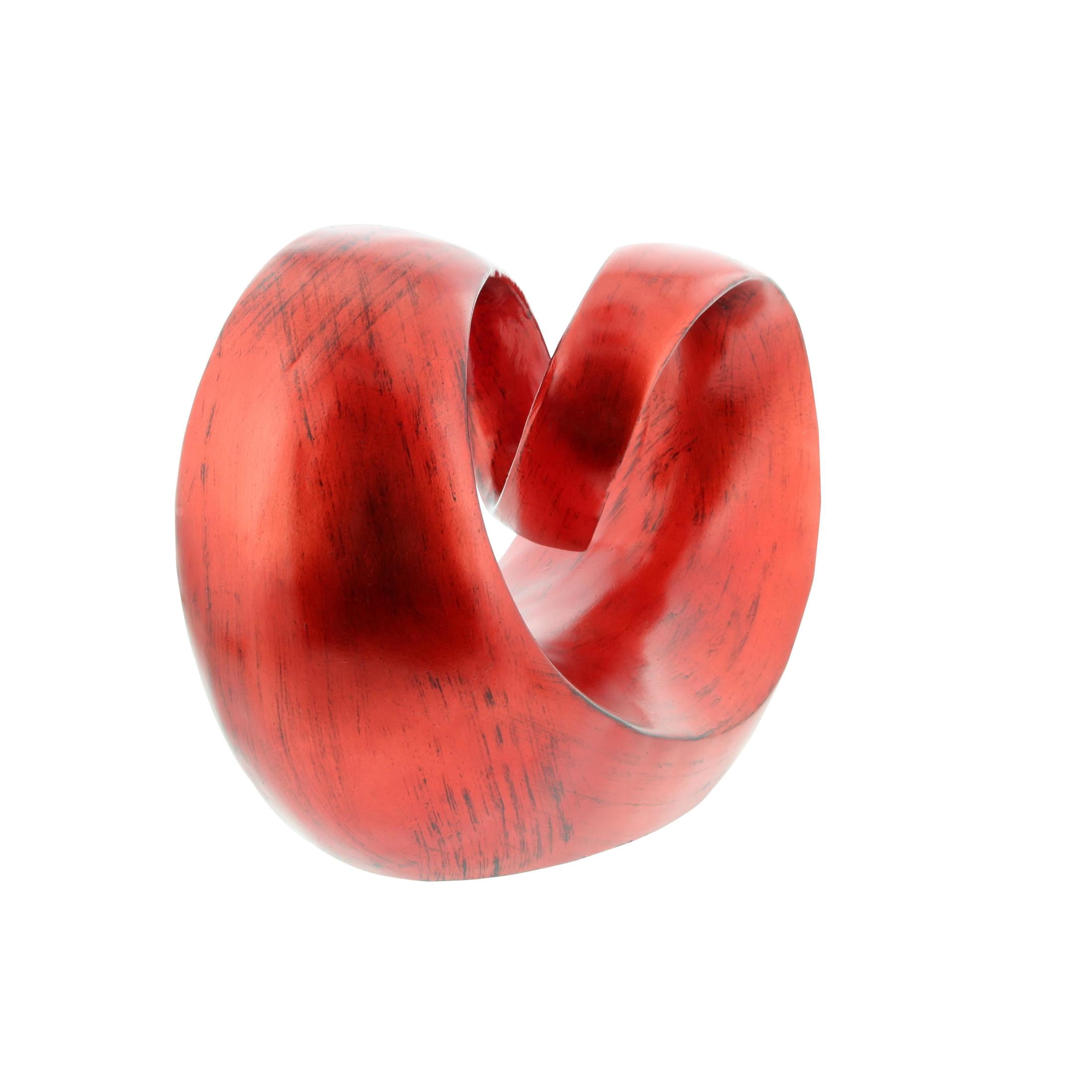 12" x 9" Red Polystone Loop Swirl Abstract Sculpture with Black Texturing, by DecMode