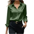 thumbnail image 2 of EchfiProm Tops for Women Lapel Fall Satin Shirts Green Temperament Pullover V-Neck Button down Ladies Business, 2 of 6