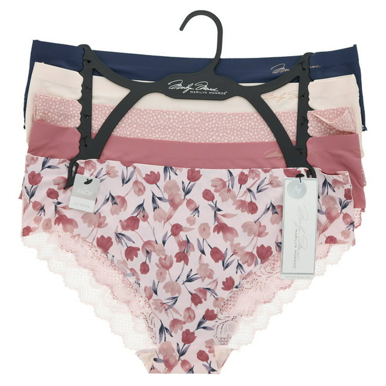 Marilyn Monroe Women's Sexy Lace Hipster Brief Panties 5 Pack - Soft Pink &  Navy Floral - Medium 