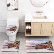 GOHAO ANSE Lazio 3 Piece Bathroom Rugs Set Bath Rug Contour Mat and Toilet Lid Cover