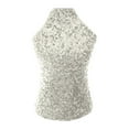 thumbnail image 6 of Women's Sequin Halter Tank Top Summer Luxurious Mock Neck Sleeveless Blouses Slim Fit Fashion Going Out Clothes Gray, 6 of 7