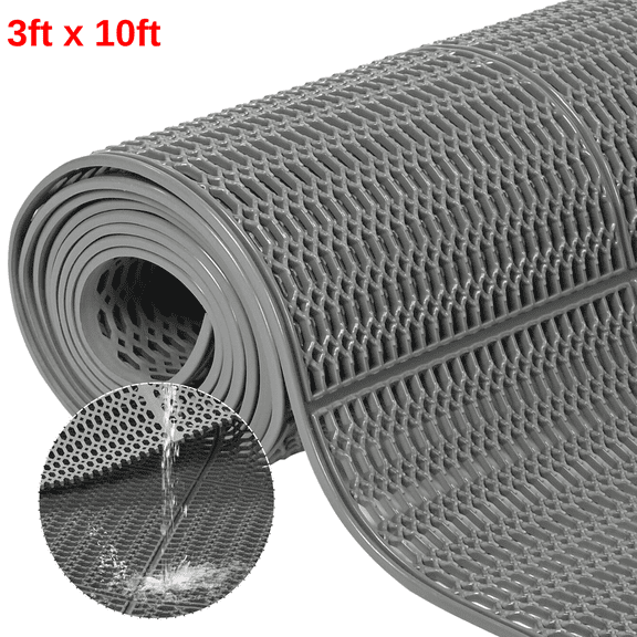OVYEOFR Outdoor Drainage Mat, 3' x 10' Non Slip Commercial PVC Pool Mats for Bathroom, Garage, Kitchen, Restaurant, Garden, Gray