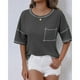 thumbnail image 3 of Camisetas Casuales de Mujer Nueva Camiseta de Manga Corta de Cuello U de Color Sólido de Verano, Poliéster, 3 of 7