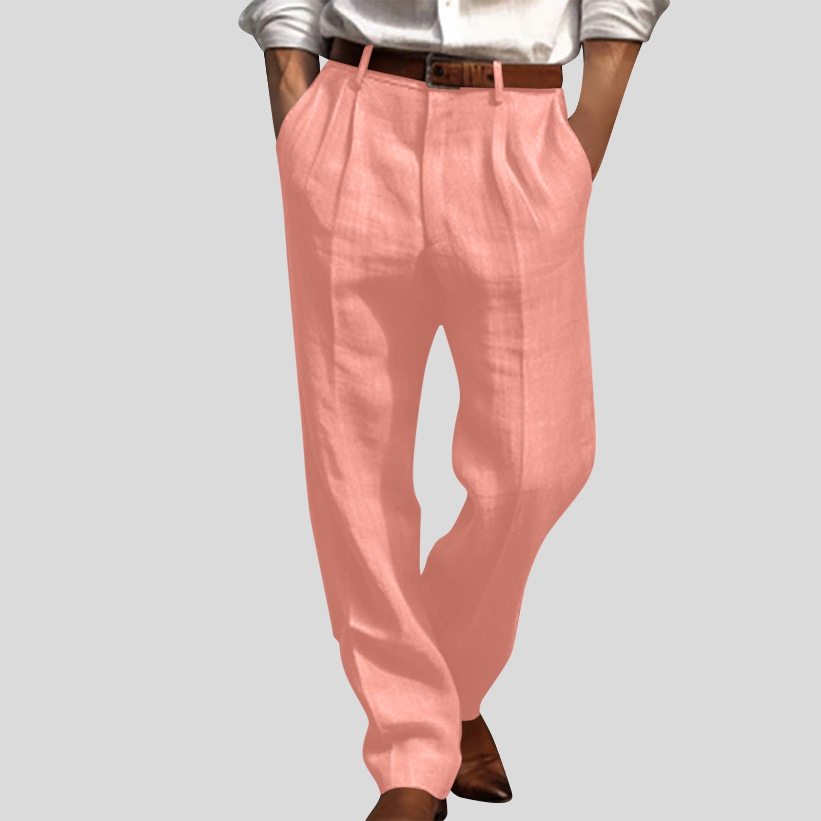 mens pink dress pants Slim Fit Solid Linen Blend Pant  Perry Ellis