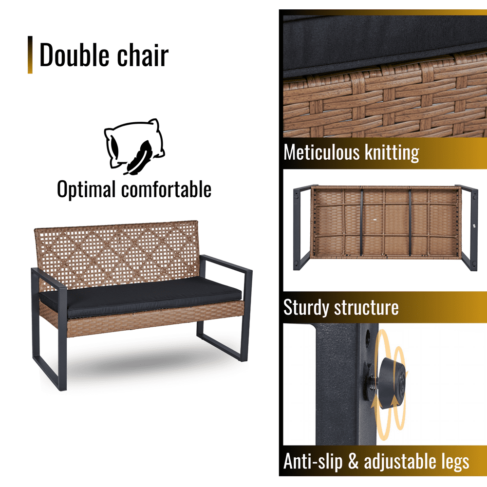 Aimee Lii 4-Piece Patio Furniture Set for Outdoor Balcony Porch Garden Backyard Lawn, Acacia Wood Table Top, Black Cushion Aimee Lii 4-Piece Patio Furniture Set for Outdoor Balcony Porch Garden Backyard Lawn, Acacia Wood Table Top, Black Cushion