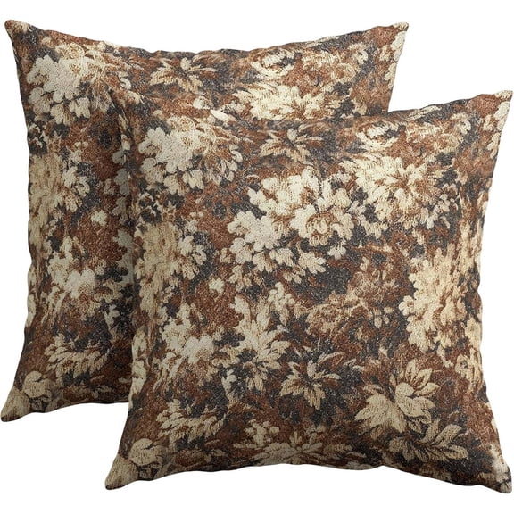 Floral Cover Farmhouse Style Soft For Indoor And Outdoor Home Pillow Case Brown 17.7X17.7" Home Decor