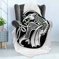 thumbnail image 4 of Celtic Soft Flannel Fleece Throw Blanket, Astronomical Druidic of a Mythical Dragon in Round Shape Form Background, Cozy Plush for Indoor and Outdoor Use, 50" x 70", Black and White, by Ambesonne, 4 of 5