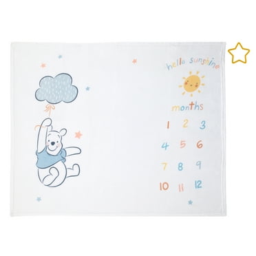 Disney Winnie the Pooh White, Yellow, Aqua Milestone Baby Blanket