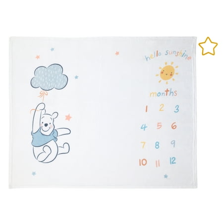 UPC: 0085214132150 | Disney Winnie the Pooh White Yellow Aqua Milestone Baby Blanket