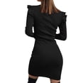thumbnail image 4 of safuny Women's Knee Length Pencil Dress Solid Diamond Holiday Elegant Leisure Zipper Long Sleeve Retro Fashion Winter Scoop Neck Fall Dress Black L, 4 of 7