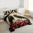 thumbnail image 4 of Manfei 3D Black Crow Full Size Comforter Sets, Vintage Western Rose Floral Bedding Comforter Set, Teens Kids Adult Reversible Bedding Sets, Lightweight Room Decor, 3-Piece, 4 of 9