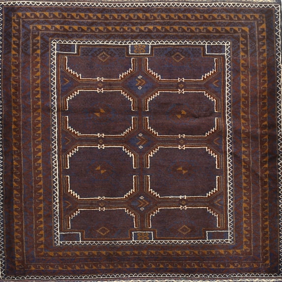 Ahgly Company Indoor Square Traditional Bakers Brown Persian Area Rugs, 4' Square