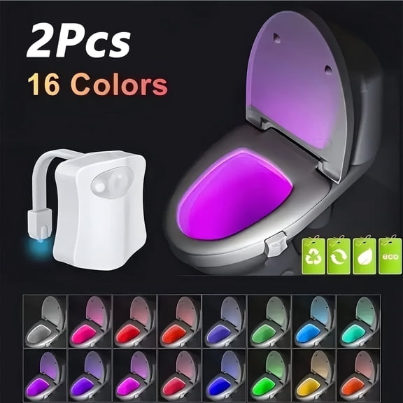 jQMUHLC 2 Pcs Toilet Night Lights with Motion Sensor,16 Color Changing LED Inside Toilet Light,Bathroom Decor & Gift for Kids Men