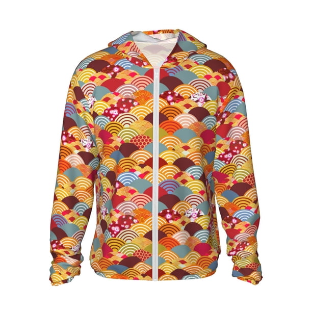 Balery Japanese Style Fish Scales Sudadera ligera de manga larga con capucha y protección solar UPF 50+ para hombre y mujer, ideal para pesca y running-XX-Large