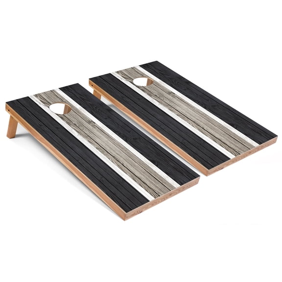 Skip's Garage | Dark Grey Striped Cornhole Boards | Includes (2) Boards, (8) Bags & Optional Accessories