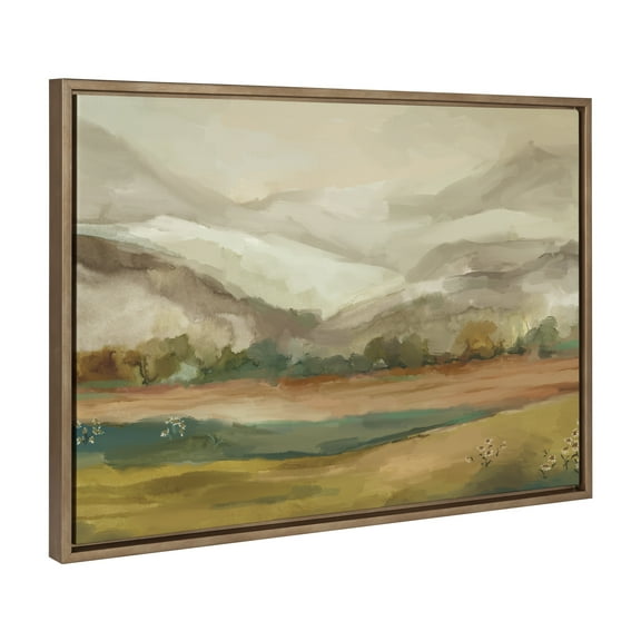 Kate and Laurel Sylvie Mountainscape Framed Canvas Wall Art by Annie Quigley, 23x33 Gold, Watercolor Mountain Art for Wall