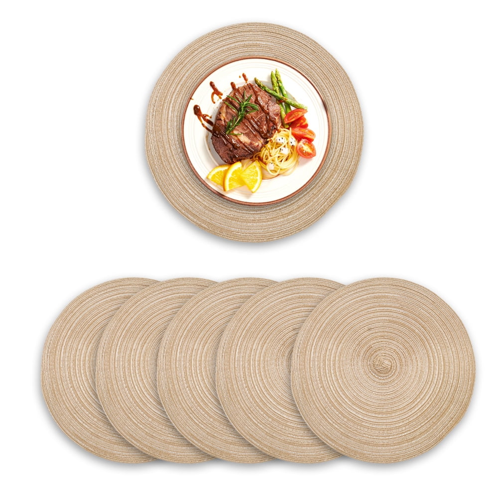 Round Placemats Set of 6, Cotton Woven Placemat HeatResistant NonSlip