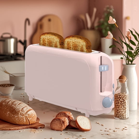 Slim 2-Slice Toaster, 10" Long Slot,6 Shade Settings with Cancel, Reheat & Defrost, Auto Shut off, Removable Crumb Tray,Pink
