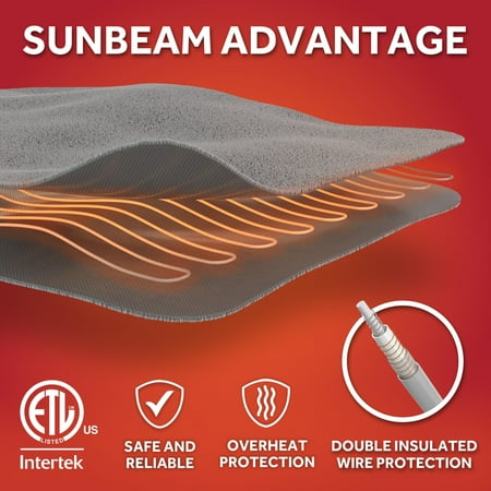 Sunbeam Electric Heated Throw Blanket Black/White Plaid Microplush Faux Shearling 4 Heat 50x70