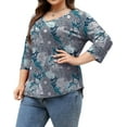 thumbnail image 2 of Qaspx Womens Plus Size Tops 3/4 Sleeve V Neck T Shirts Floral Print Casual Blouse Graphic Tees L-5XL, 2 of 5