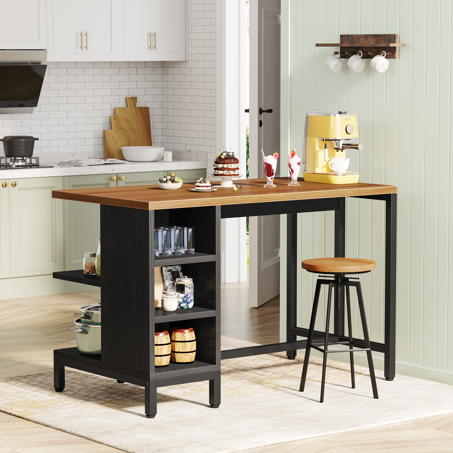 Tribesigns Kitchen Island with 5 Open Shelves, Industrial Dining Island ...