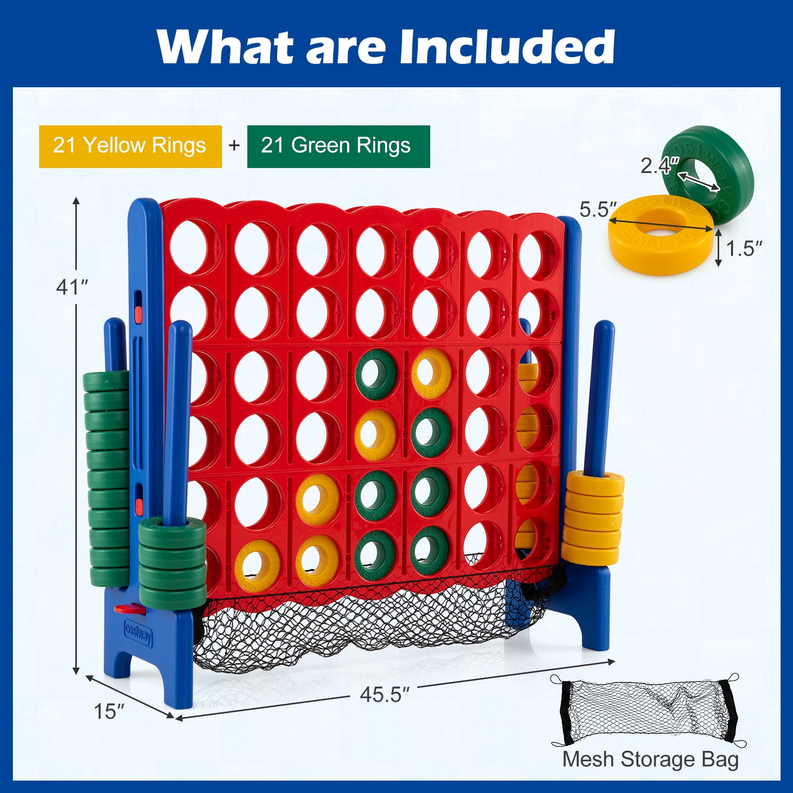 Costway 4-to-Score Giant Game Set 4-in-a-Row Connect Game with Storage Net for Kids & Adult