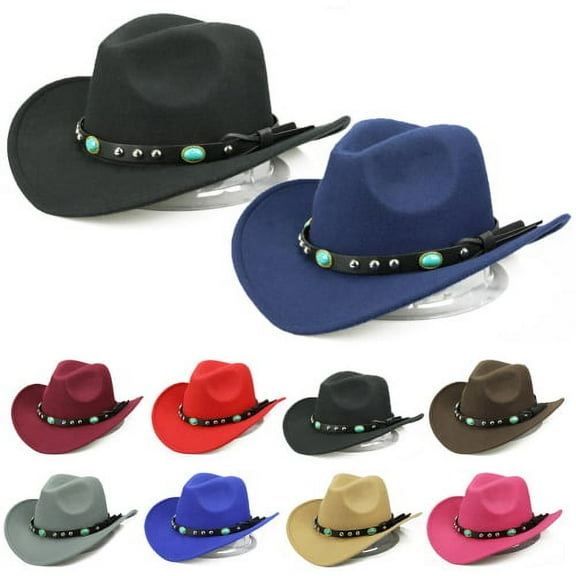 Sunjoy Tech Men & Womens Felt Wide Brim Western Cowboy Hat Fashion Rivet Cowgirl Hat Sombrero Jazz Cap