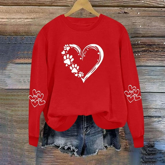 Fznquz Heart Plus Size Sweatshirts for Women Valentines Day Oversized Sweatshirts Red 2026 Crewneck Soft Pullover S
