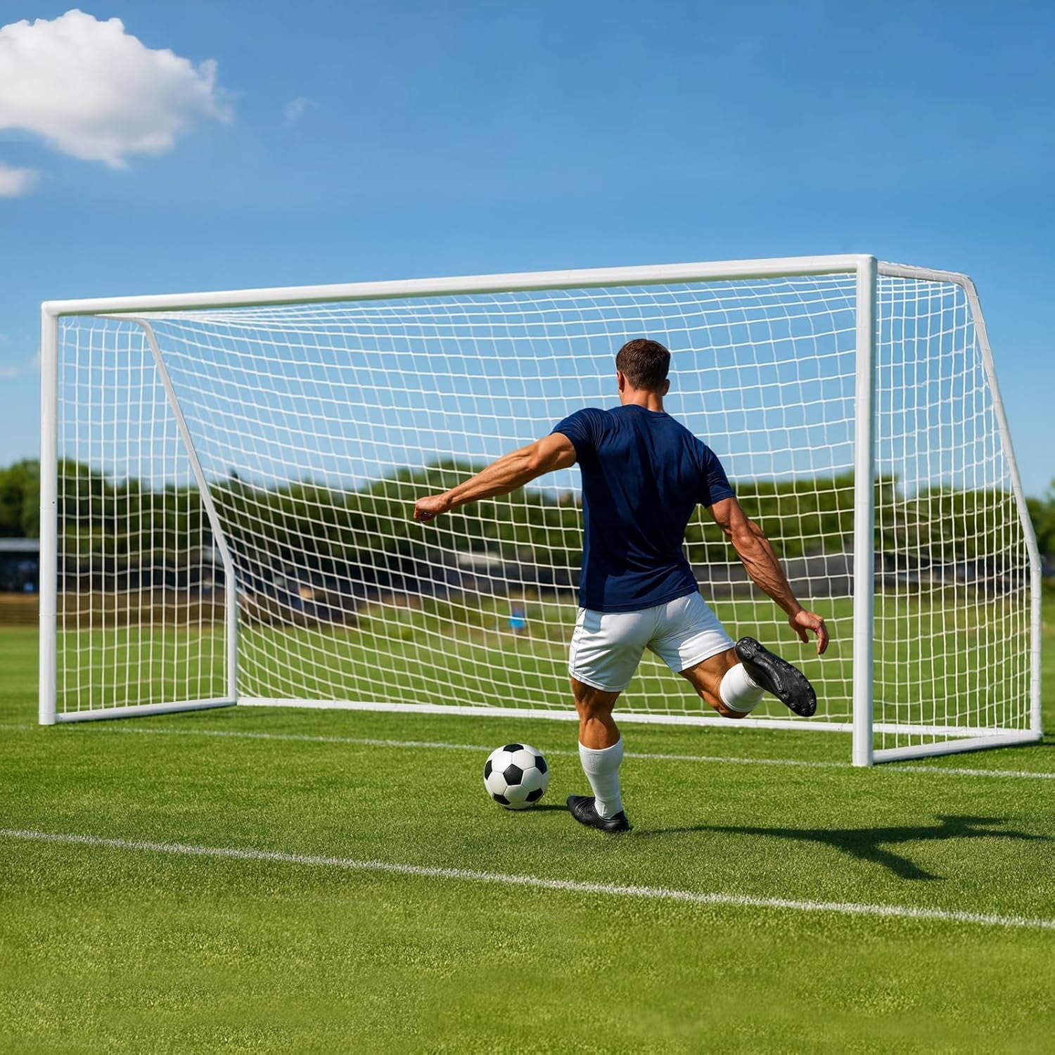 SLSY Steel Soccer Goals, 18x7/21x7/24x8 ft Soccer Goals for Backyard, Full Size Soccer Goal for Teens & Adults Training