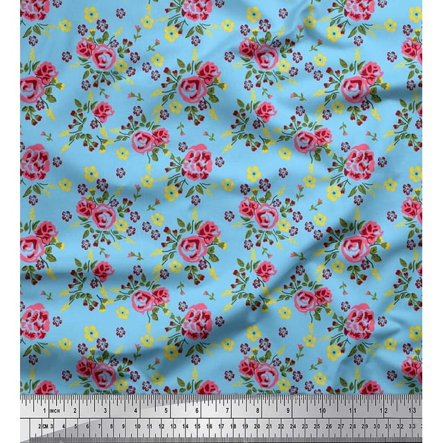 Soimoi Rayon Fabric Leaves & Floral Artistic Decor Fabric Printed Yard 42 Inch Wide