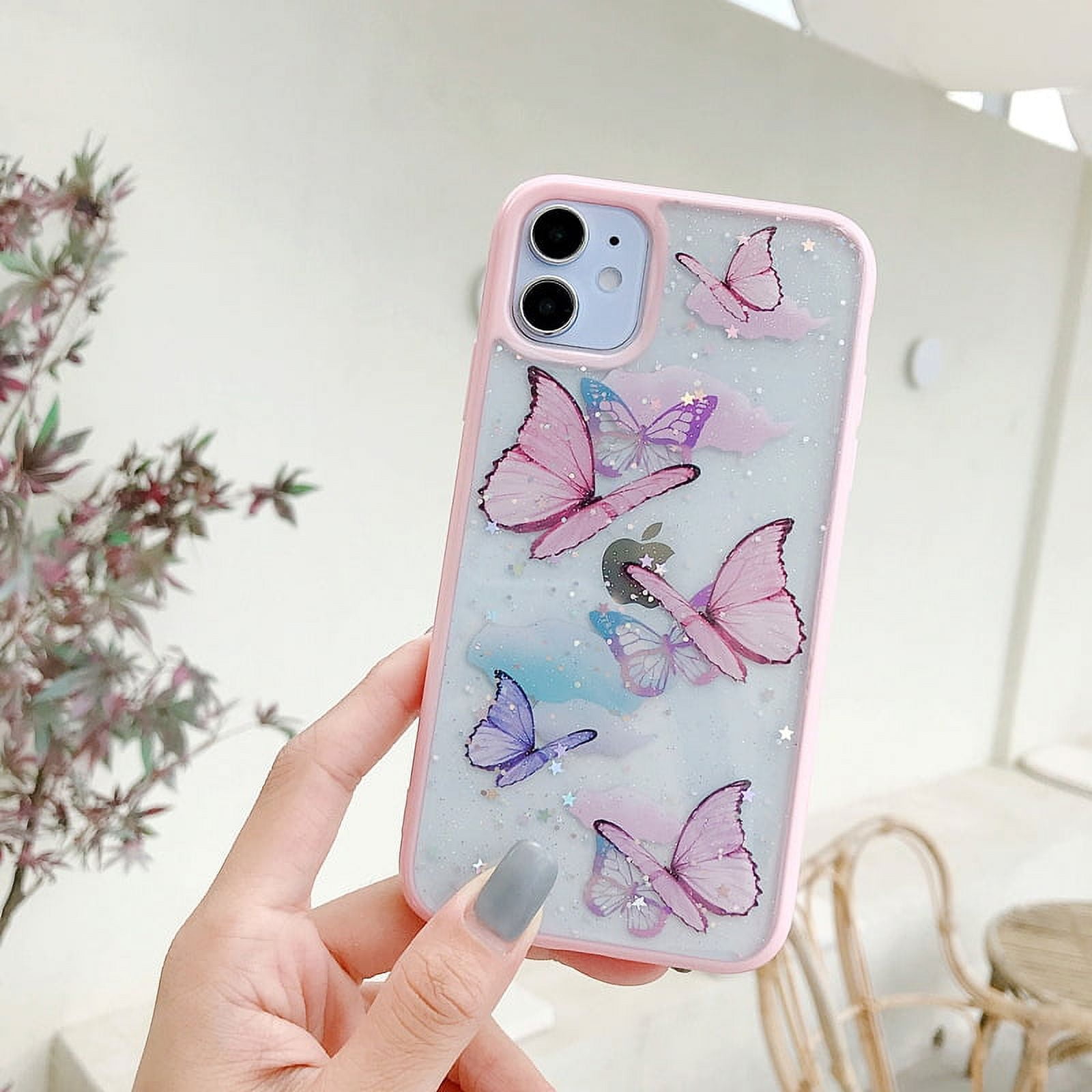 Cute Phone Cases For iPhone 14 13 11 12 Pro Max X XR XS Max 7 8 Plus Luxury  Butterfly Chain Bumper Silicone Black Back Cover