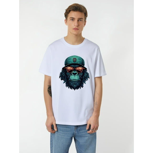 Playera de Manga Corta con gráfico Favorito de Run Camisa para HombreMen's T-shirt, Chimpanzee Graphic Print Sports T-shirt For Summer, Fashion Loose Fit Short Sleeve Tees, Perfect For Big & Tall Ma