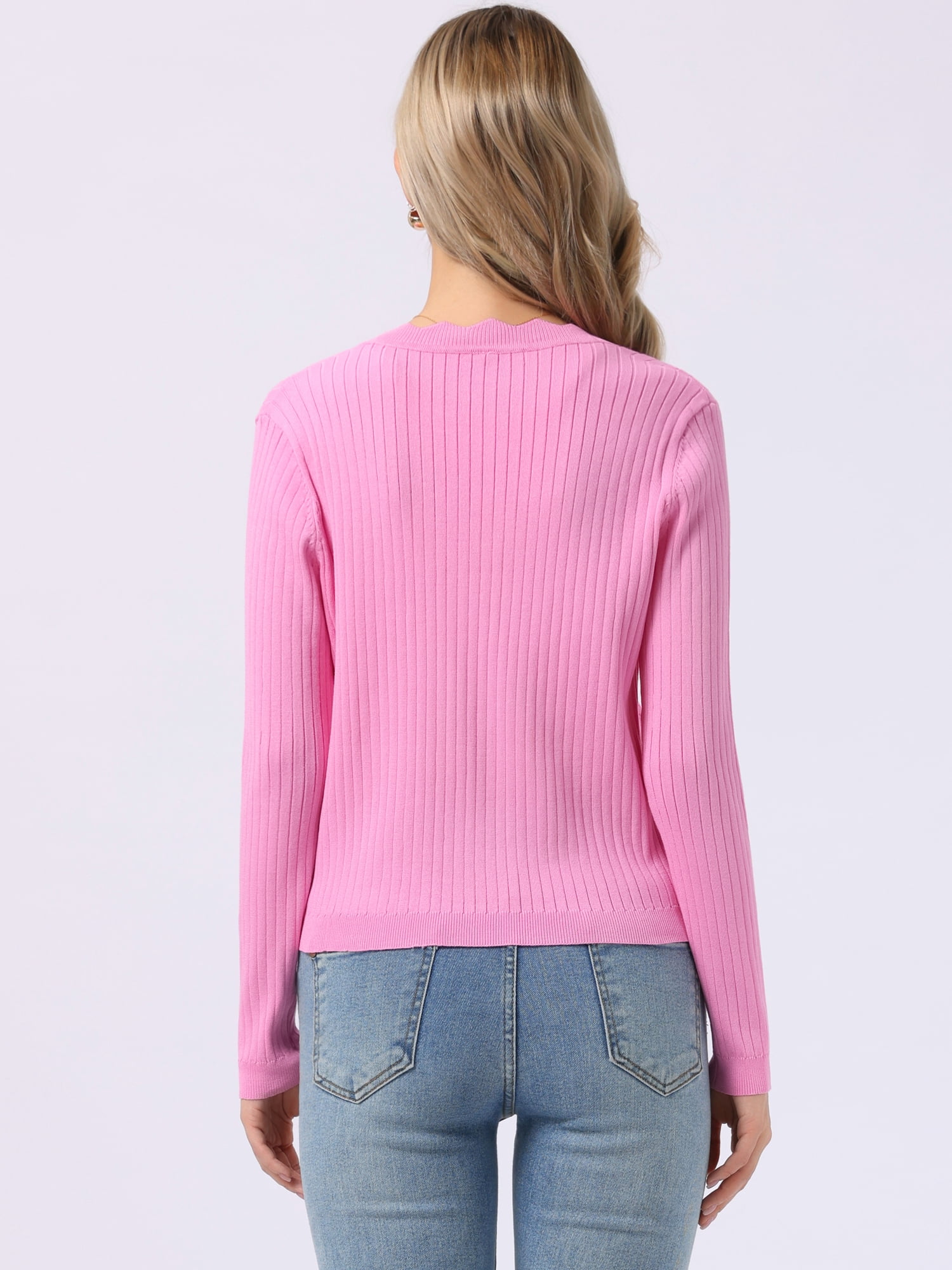 DARING DIVA Women's Open Front Long Sleeve Button Down Knit Cardigan M Pink
