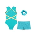 thumbnail image 3 of iiniim Kids Girls Dance Leotard Ballet Gymnastics Jumpsuit with Shorts and Hair Tie Dancewear Blue Green 6, 3 of 6