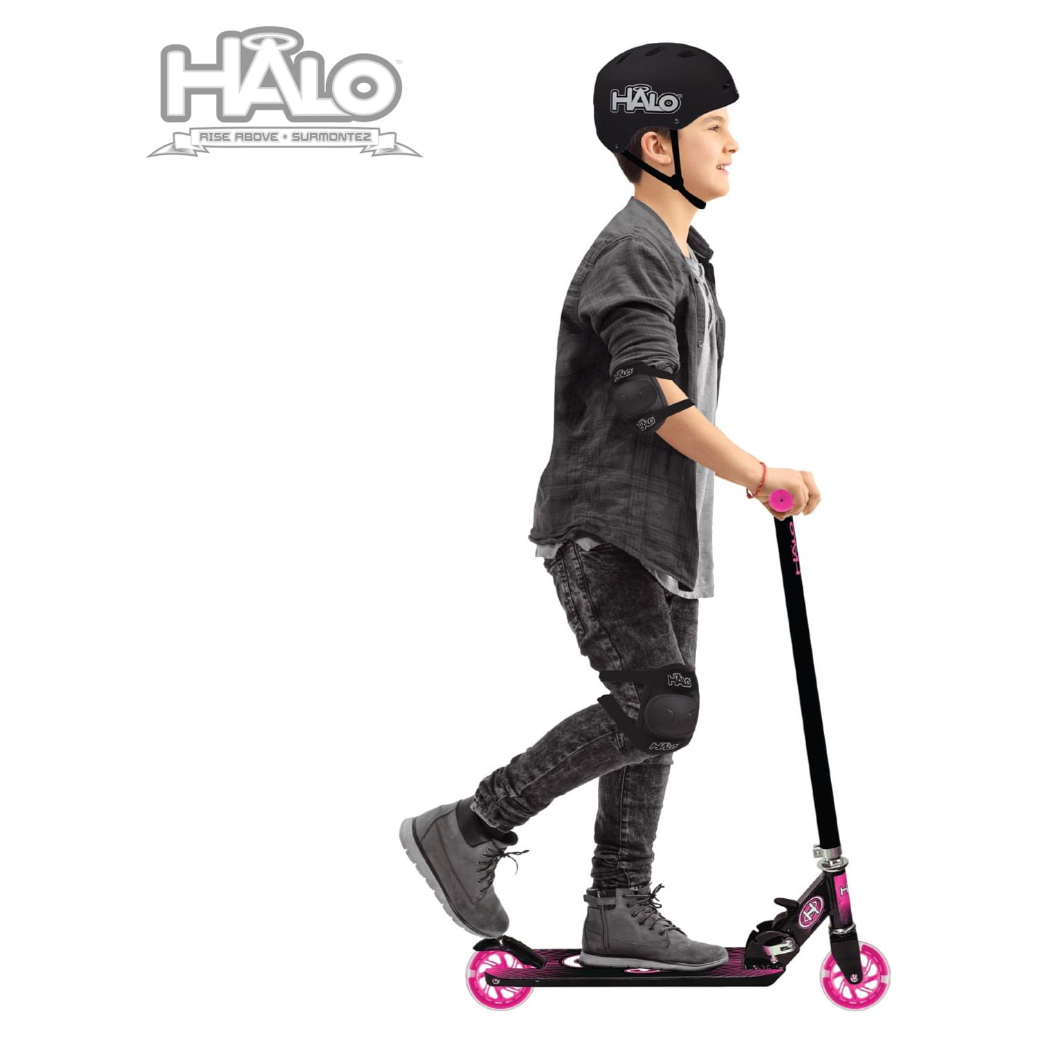 HALO Rise Above Supreme Inline Scooter with Light Up Wheels - Pink - for All Riders (Unisex)