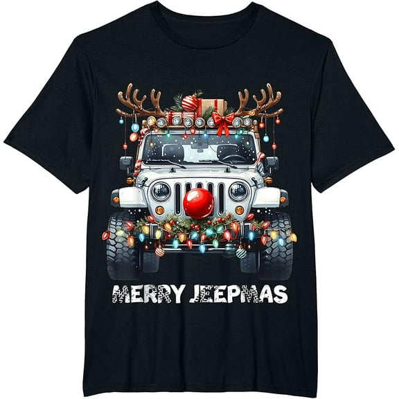 Merry Jeepmas Ugly Light Reindeer Funny Christmas Holiday Shirt, for men & women up to 5XL