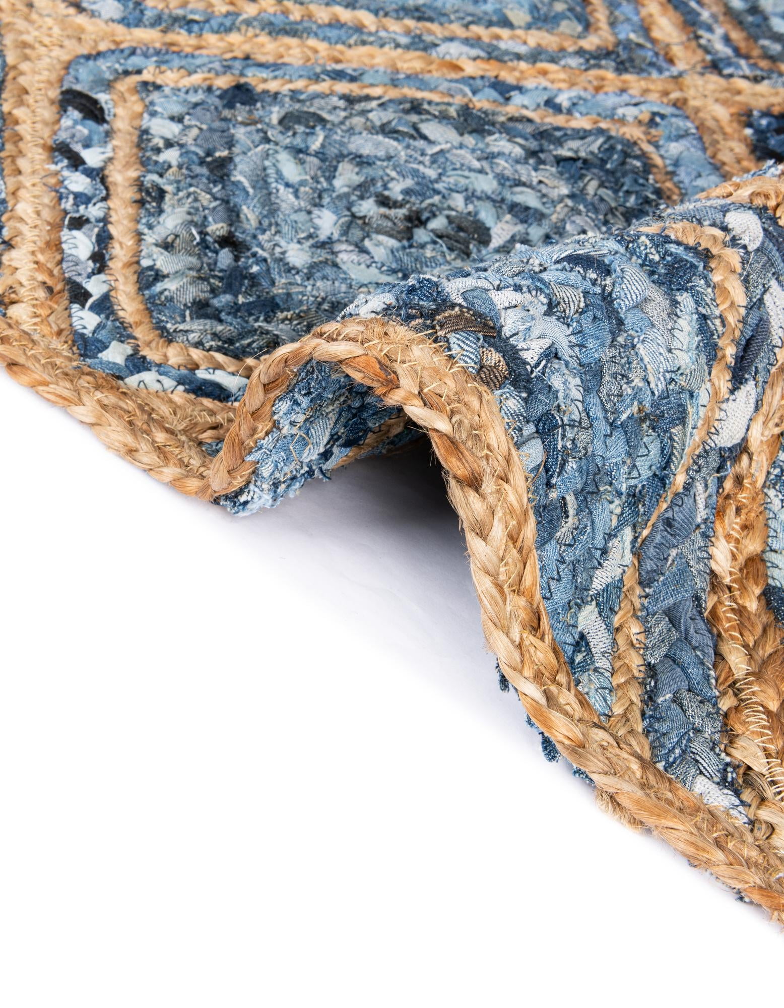 Unique Loom Braided Jute Collection Area Rug - Bengal (4' 1" x 6' 1" Rectangle Blue/Natural)