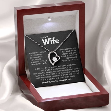 To My Wife Necklace from Husband with Message Card Romantic Gifts for Wife Love Heart Necklace for Women, Wife Jewelry Rose Gold, Wife Birthday Anniversary Valentines Mothers Day Gifts