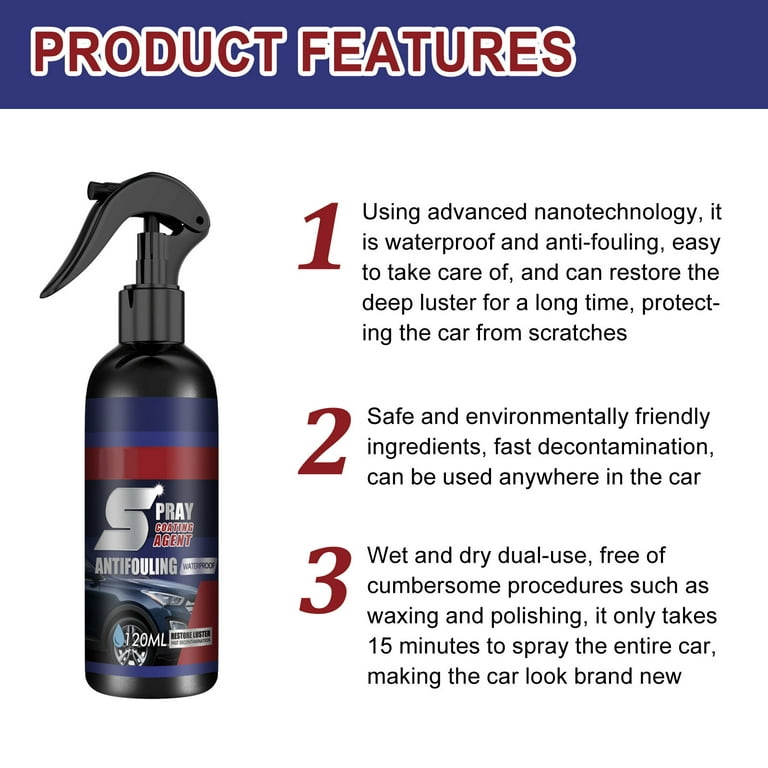  3 in 1 Ceramic Car Coating Spray, 3 in 1 High Protection Quick  Car Coating Spray, Plastic Parts Refurbish Agent, Fast-Acting Coating Spray,Waterless  Wash, Nanotechnology (2PCS*120ML) : Automotive