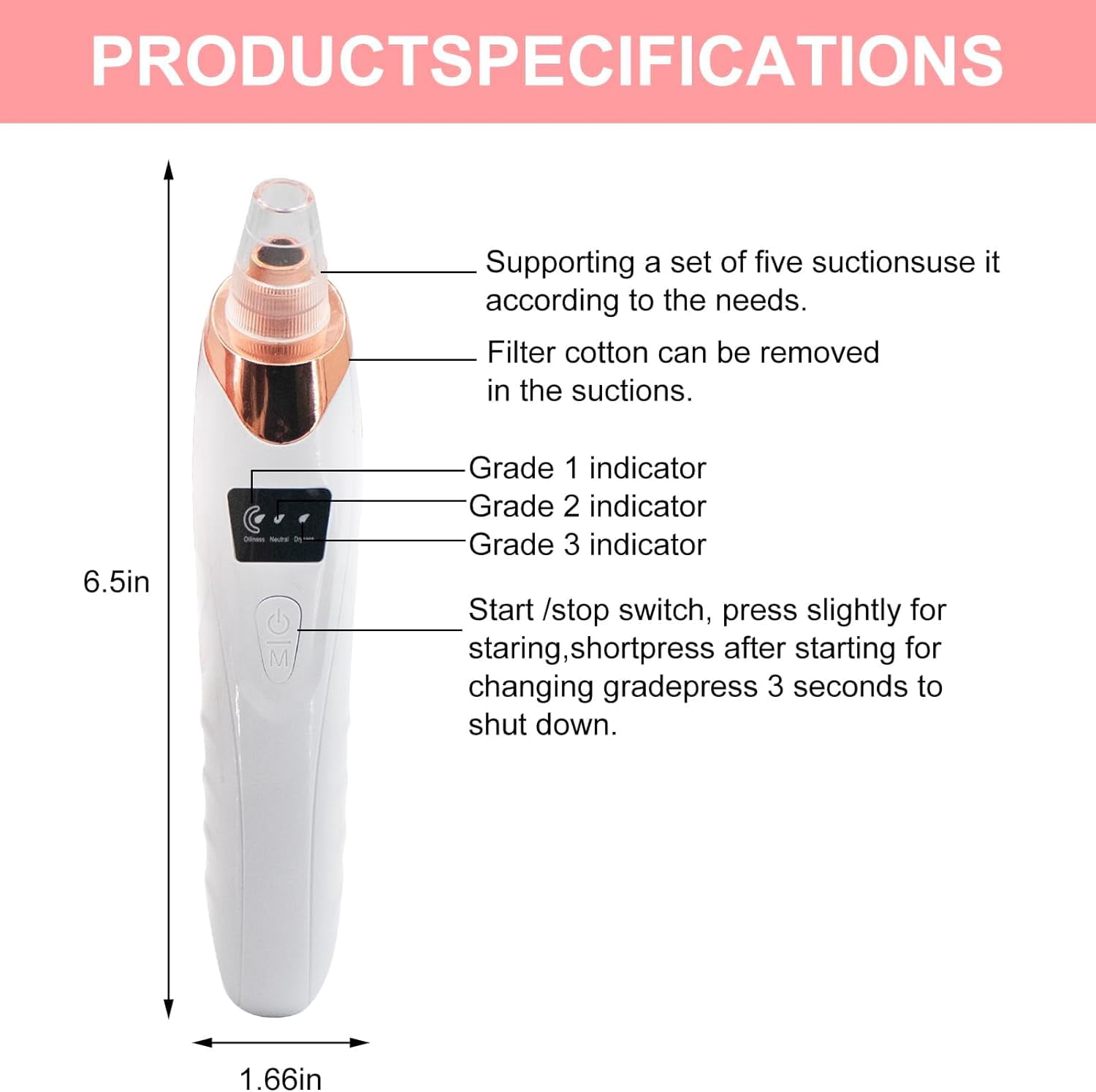 Blackhead Removal Tool with Hot Compress, 3 Adjustment Modes & 4 Suction Heads Pore Vacuum,Facial Pore Cleanser