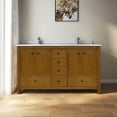 thumbnail image 3 of MEDUNJESS 60" Premium Double Sinks Bath Vanity Cabinet in Brown Oak with Calacatta Marble Countertop & Faucet Hole, 3 of 7